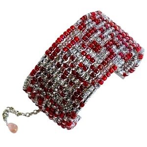 Lakoubova ioulia Paris chunky bracelet red silver Glass Beaded‎ Artisan Y2K BOHO